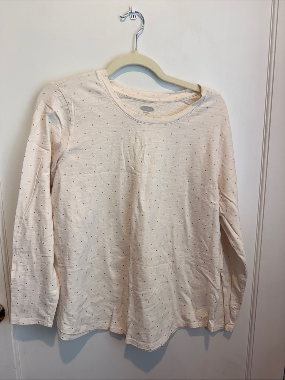 Old Navy Cream Long Sleeve Tee with Tiny Black Dot Pattern